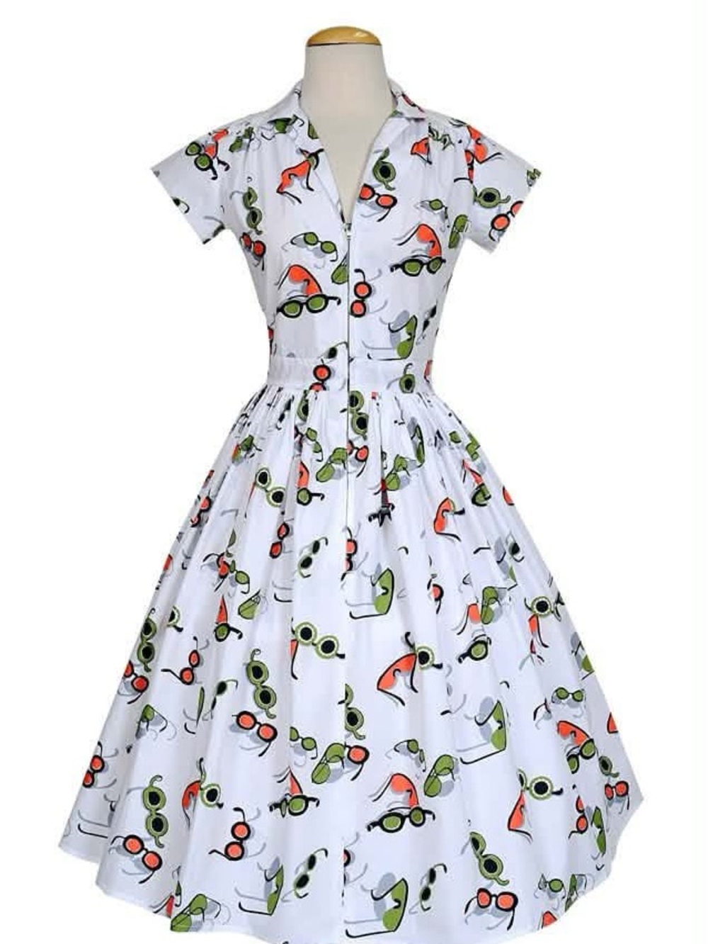 Bernie Dexter White Dress with Green and Orange sunglass Motif